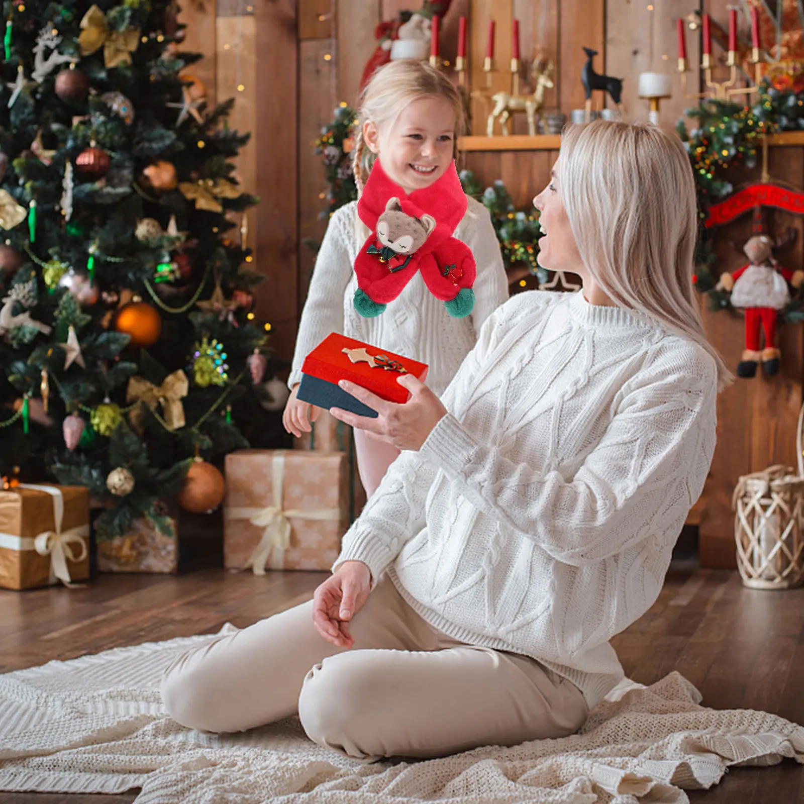 

1Pcs Children Scarf Kids Winter Warm Scarf Foxes Pattern Christmas Neck Wrap Soft Kids Accessory Children Neck Wrap