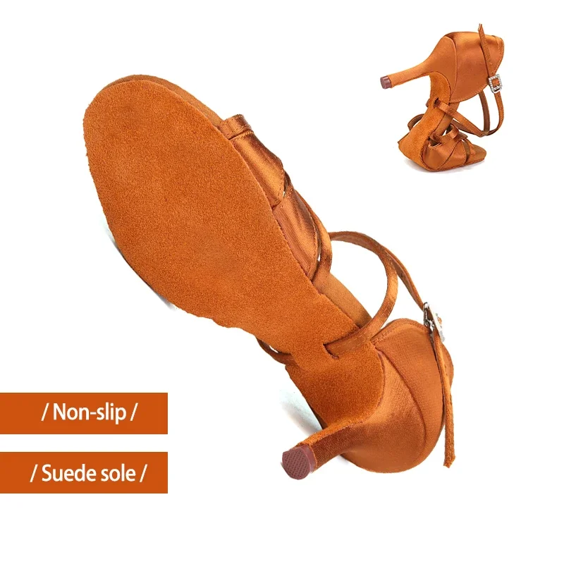 New Latin Dance Shoes Women Ballroom Tango Dancing Shoes Suede Soles Silk Party Salsa Dance Shoes for Ladies Sandals