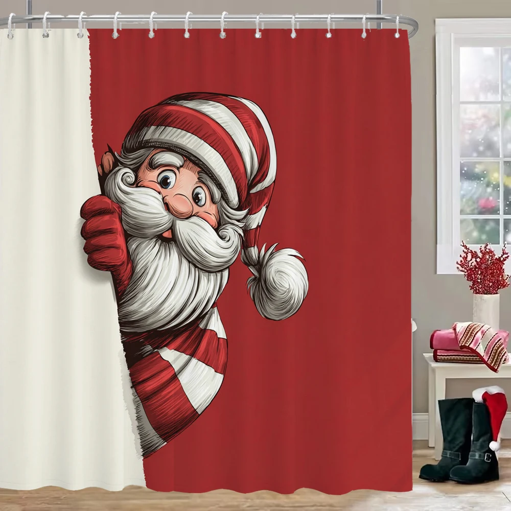 

Christmas Cartoon Bathroom Shower Curtain With 12 Hooks Funny Santa Claus, snowman fabric bathroom Curtain Home Deco Curtain