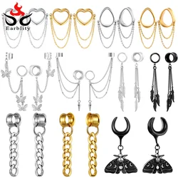 Osbourney 2PCS Stainless Steel Fashion Dangles Ear Tunnels Plugs Ear Hangers Ear Gauges Ear Stretcher Piercing Body Jewelry