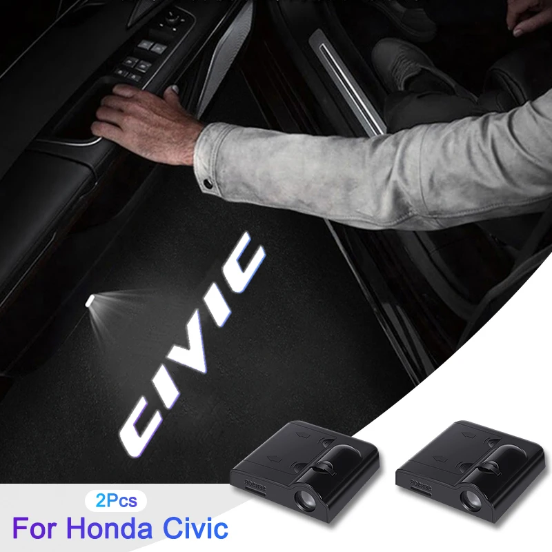 2Pcs Wireless LED Car Door Logo Projector Lamps Welcome Lights For Honda Civic 8th 9th 10th 11th Ghost Shadow Lamp Accessories