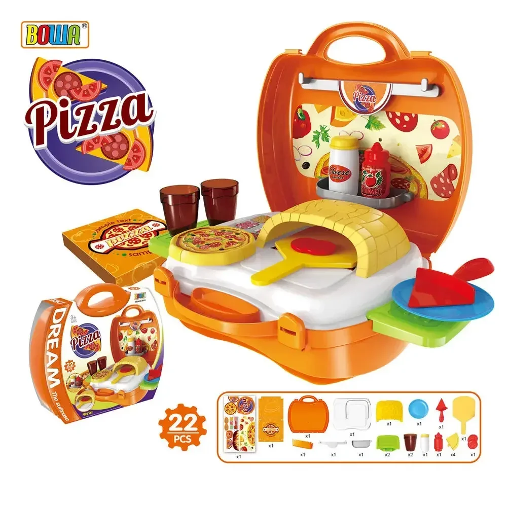 [Funny] Play house toy 35pcs/set Child simulation fun cook kitchen toy food pizza , Cinema snack bar , BBQ toolkit suitcase toys