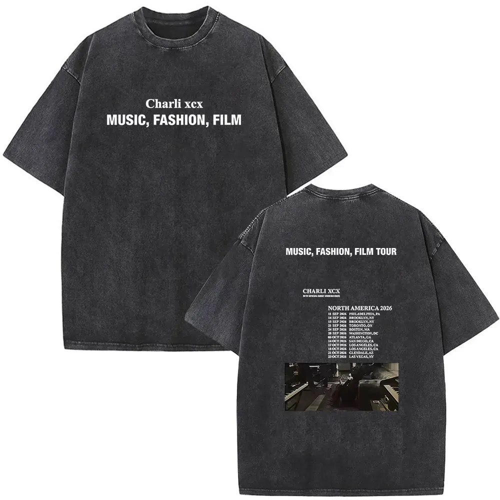 Vintage Washed Charli XCX The Moment 2026 Double Sided T Shirts Men Women Clothing Fashion Oversized Cotton T-shirt Streetwear