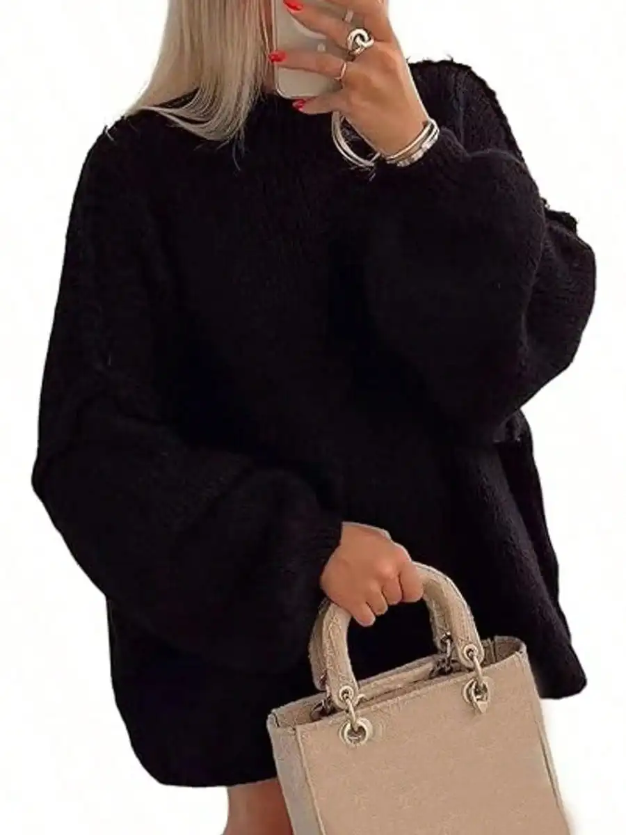 Women’s Oversized Mock Neck Crochet Knit Sweater