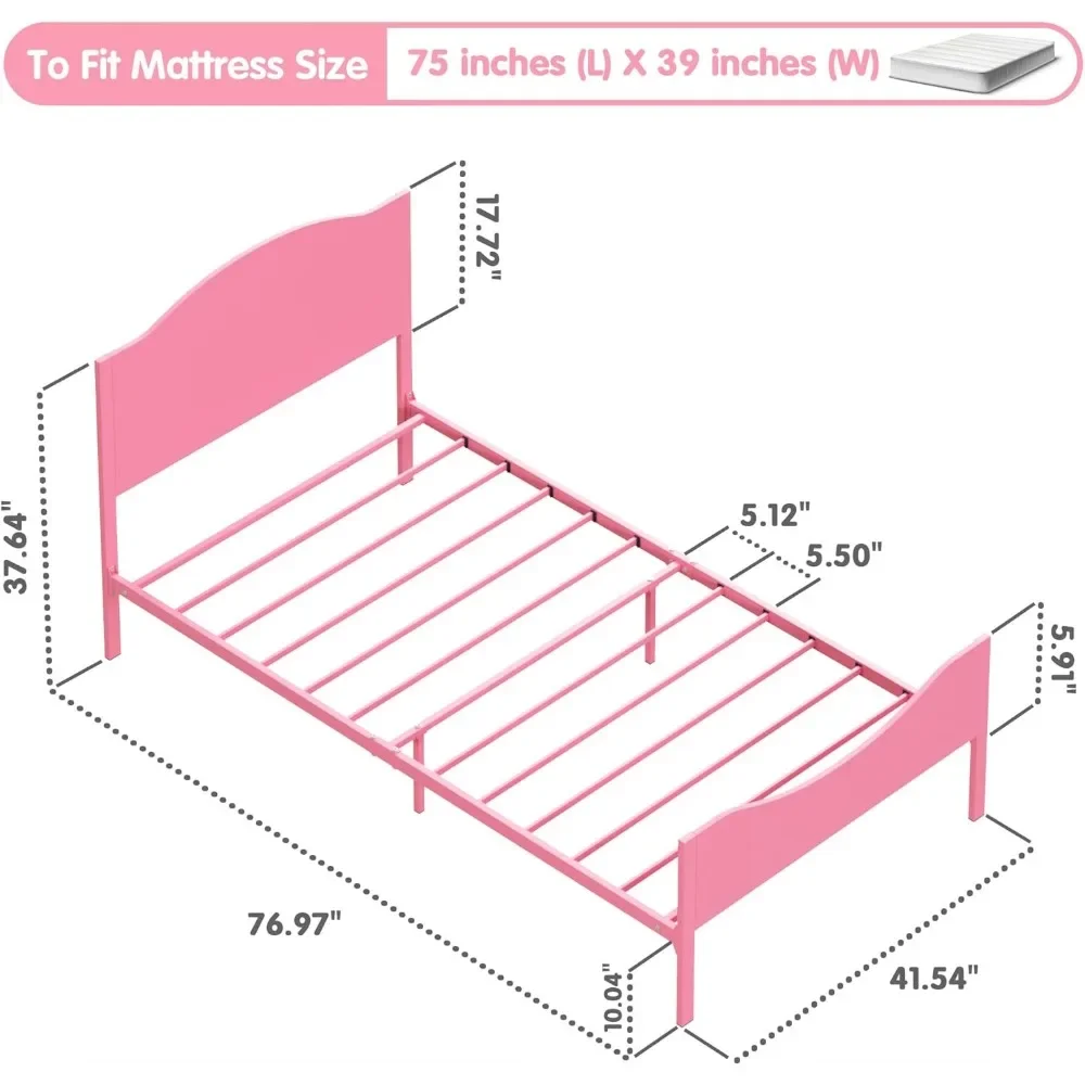 Kids Bed Frame com Cabeceira De Madeira e Footboard, Plataforma De Metal, Mobília De Cama, Quadro De Cama Moderna