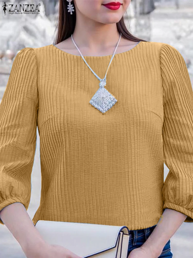 

Women Summer Blouse Solid Color Casual Three Quarter Tops ZANZEA 2025 OL Ladies Office Pullover Loose O Neck Tunic Oversized