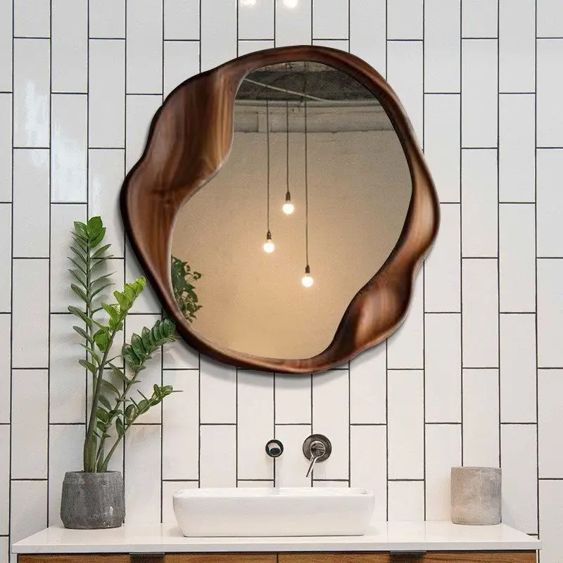 French Retro Makeup Mirror Home Mid Century Bedroom Living Room Wall Mounted Vanity Bathroom Irregular Mirror