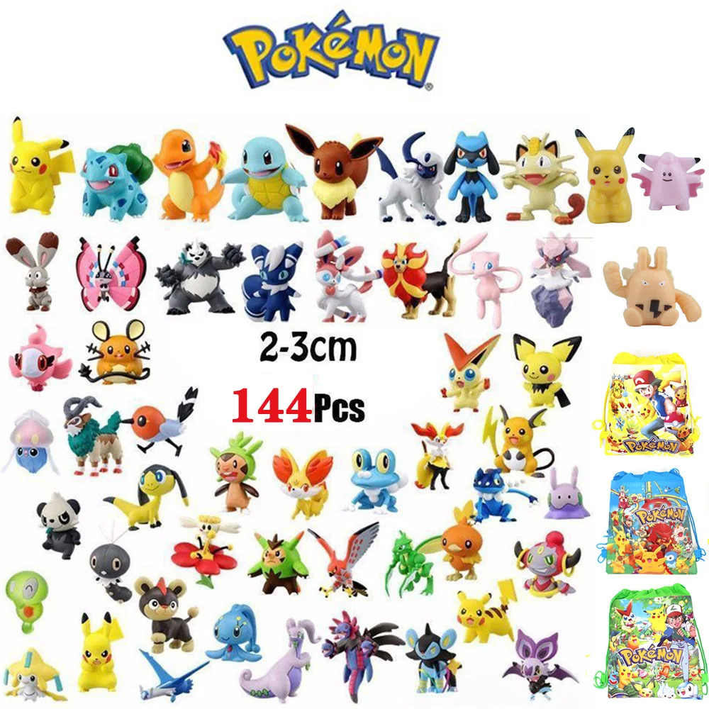 144pcs Pokemon Pikachu Action Figure Toys Mini Figures Model Toy Pikachu Anime Kids Doll Birthday Christmas Gifts