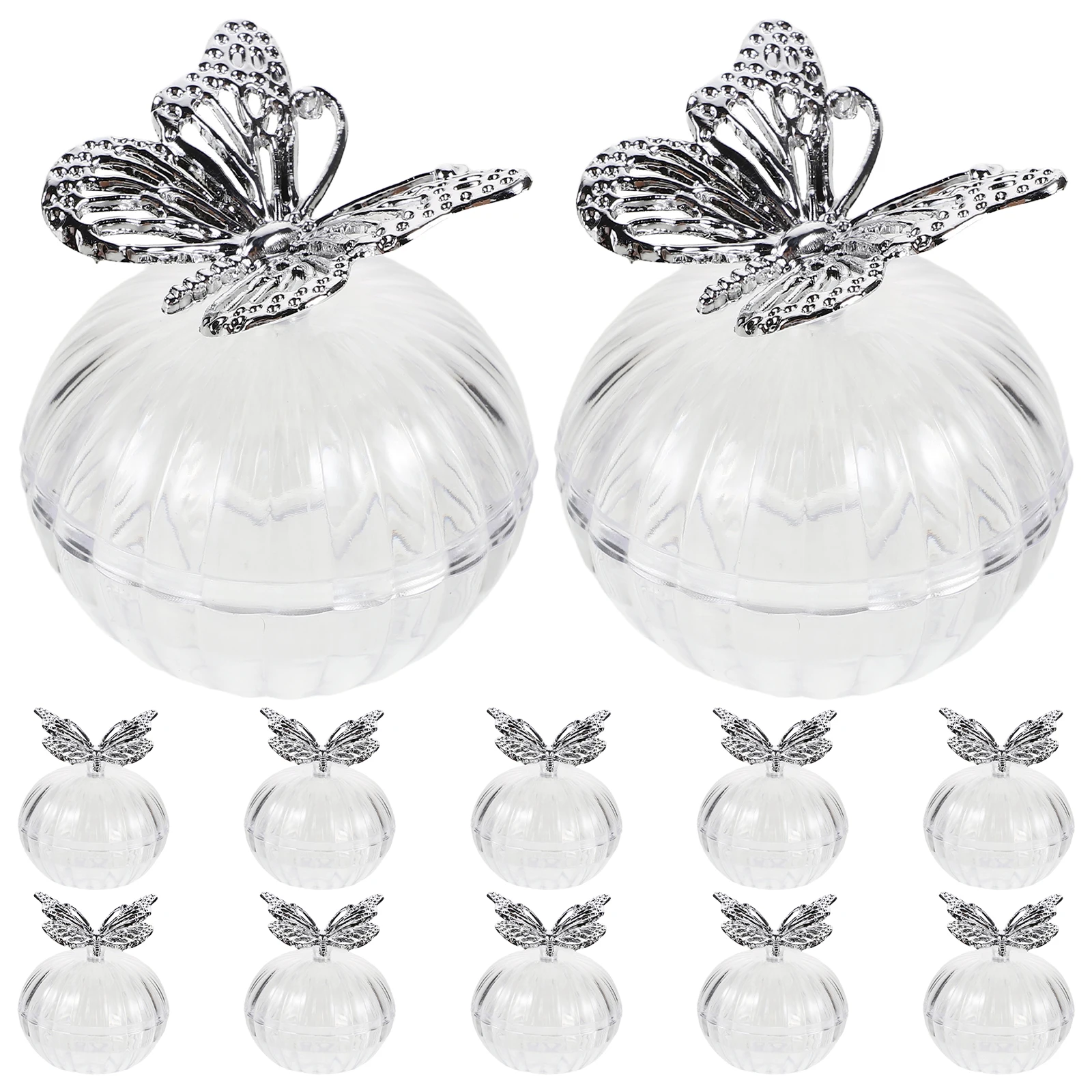 

12pcs European Style Wedding Candy Box Butterfly Lid Round Plastic Treat Container Party Favor Packaging Bridal Shower