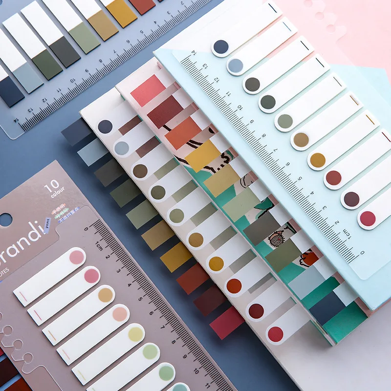 200 PCS Pastel Color Writable Repositionable Sticky Index Tabs with Ruler for Pages Book Markers Reading Notes