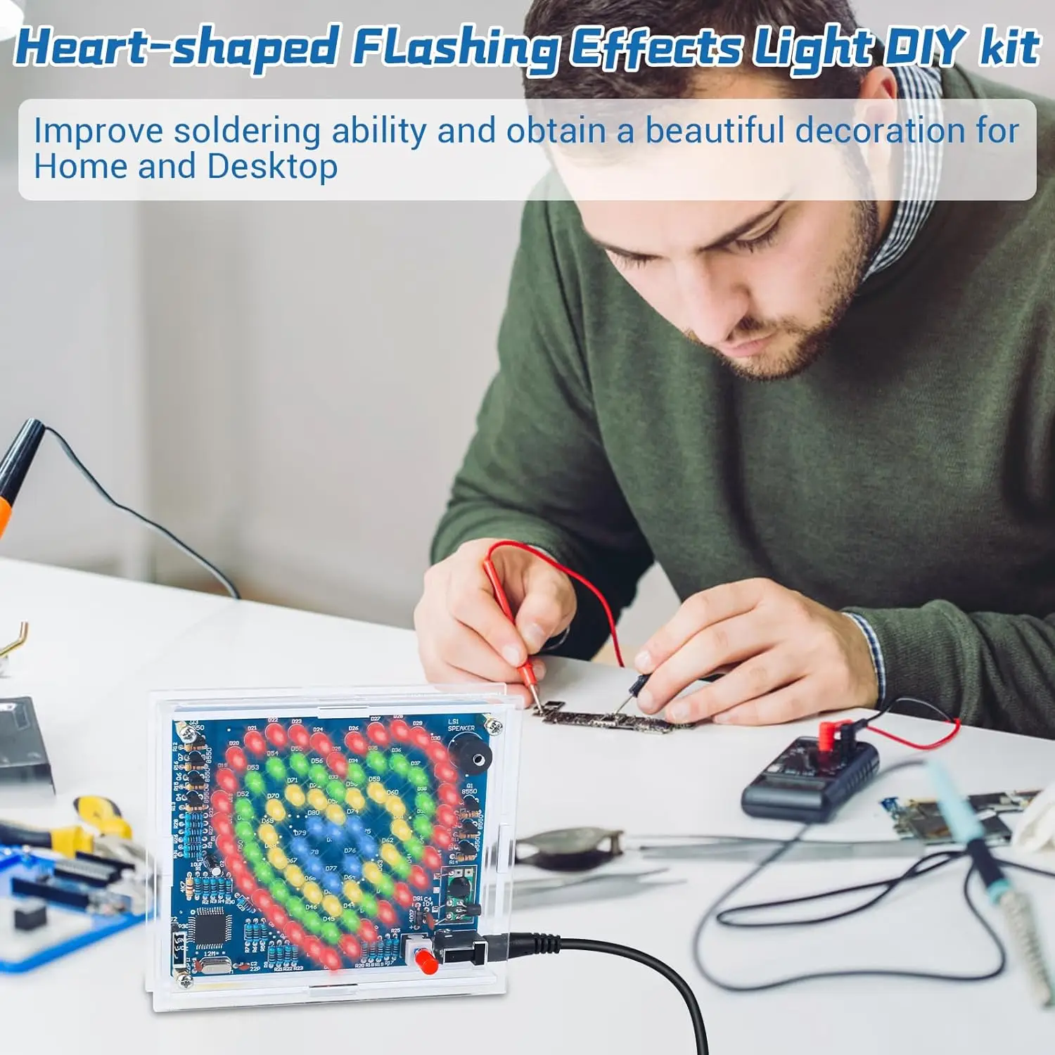 DIY Electronic Kit RGB LED Heart Shaped Water Light Flashing Module Lamp Soldering Project Practice For School Student STEM