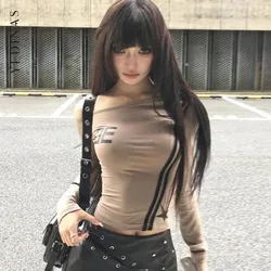 Yedinas Hotsweet Graphic T Shirts Women Clothes Long Sleeve Print Off Shoulder 2000s Clothes Y2k Tees Female Clothing Tshirt