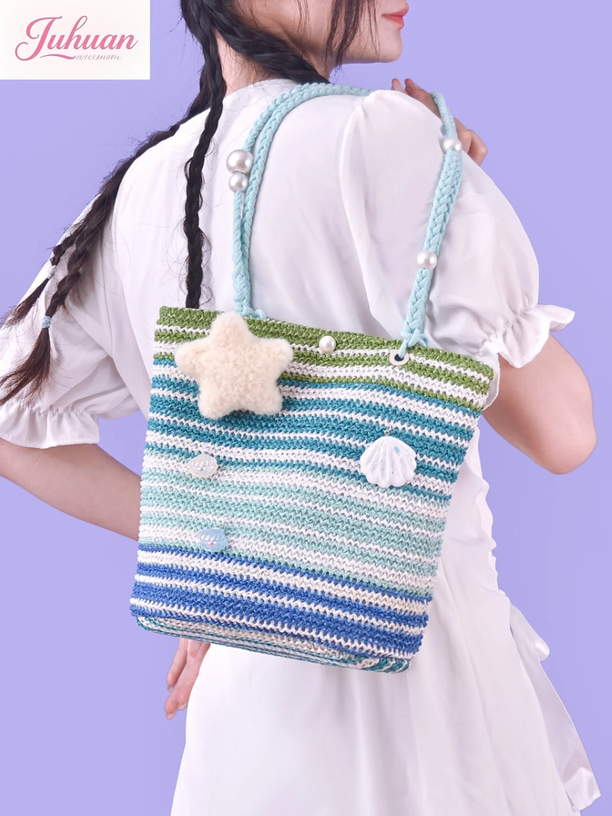 

Gradually Change Color Straw Woven Bag Women's Seaside Summer Shell Handbag Women's 2025 New Large-capacity Bucket Bags Vacation