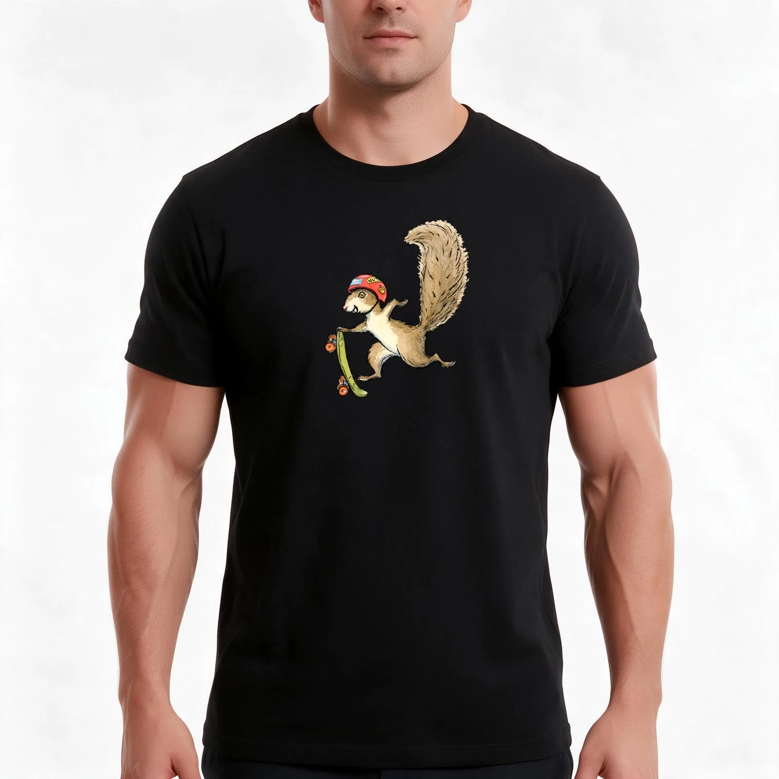 Skater Squirl, Skateboarding Squirrel Design T-Shirt, Summer Casual Cotton Tee, Oversized Streetwear Tops, Vintage Graphic Print