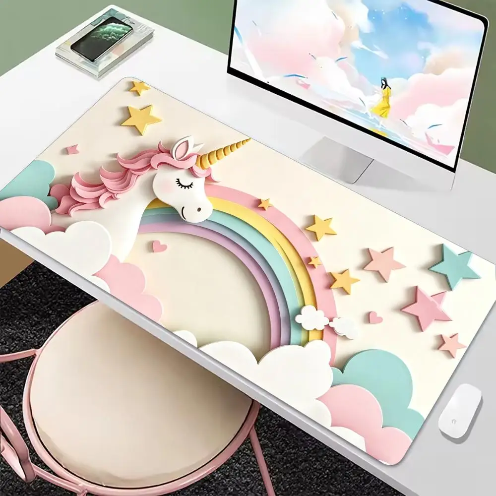 Sweet Pastel Unicorn Rainbow Star Art Non‑Slip Rubber Mouse Pad For Precise Mouse Control Gaming Laptop Desktop Daily Work Tasks