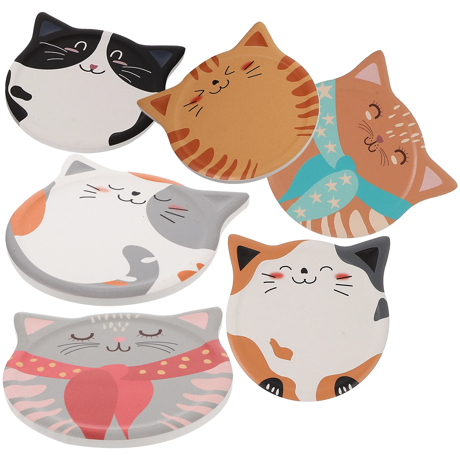 

6Pcs Decorative Cat Coasters Ceramic Cup Pads Water Absorbing Non Slip Drink Mats Heat Insulation Table Cup Pads