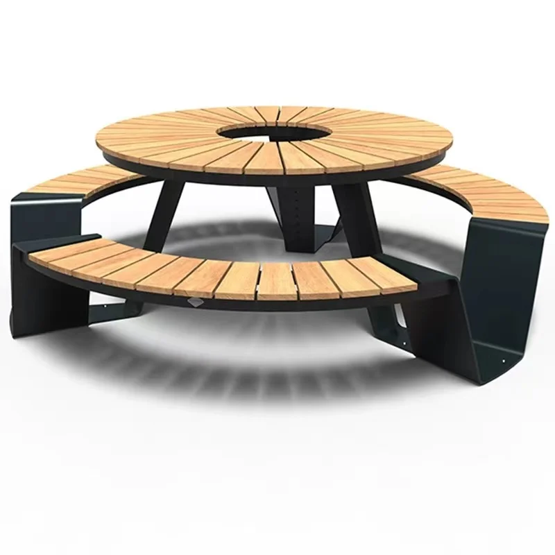 

Vine Dynasty Outdoor Park Chair Dining Table Courtyard Round Rain Protection Teak Aluminum Alloy Public