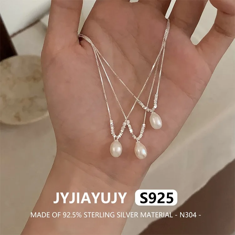 

JYJIAYUJY 100% Whole Original Sterling Silver S925 Pendant Necklace Broken Silver Pieces And Pearl Fashion Woman Jewelry N304
