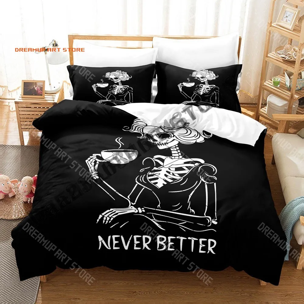 2026 3D Print Never Better Skeleton Bedding Set Single Twin Full Queen King Size Bed Set Adult Bedroom Duvetcover Sets Anime Bed
