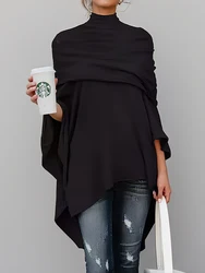 Fashion Spring Elegant High-low Asymmetric Solid Color Top 2025 New Loose Casual Irregular High-neck T-Shirts Tops for Women