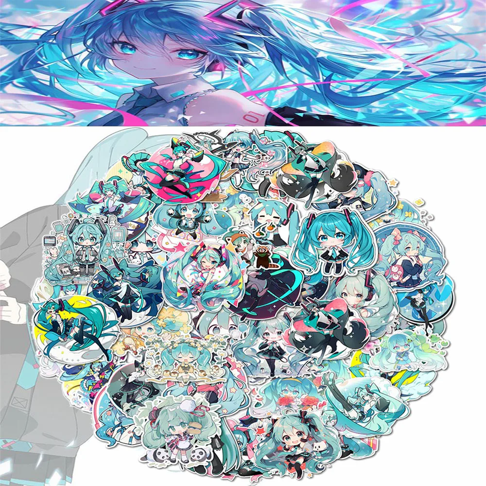 50 Stück Kawaii Chibi Anime Graffiti Aufkleber Hatsune Miku Pack Koffer Laptop Telefon Skateboard Cartoon Aufkleber Kind Geschenk Spielzeug