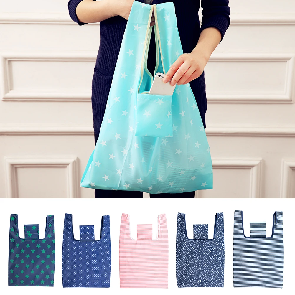 Borsa Tote riutilizzabile portatile pieghevole Eco Friendly borsa per la spesa in Nylon borsa pieghevole Shopper Tote Pouch Organizer semplice