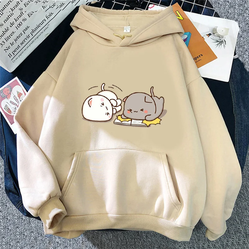 Novelty Design Couple Hoodies Kawaii Peach Cat Print Femme Hoodie Casual Winter Korean Style Camiseta Mujer Hoodie Wholesale