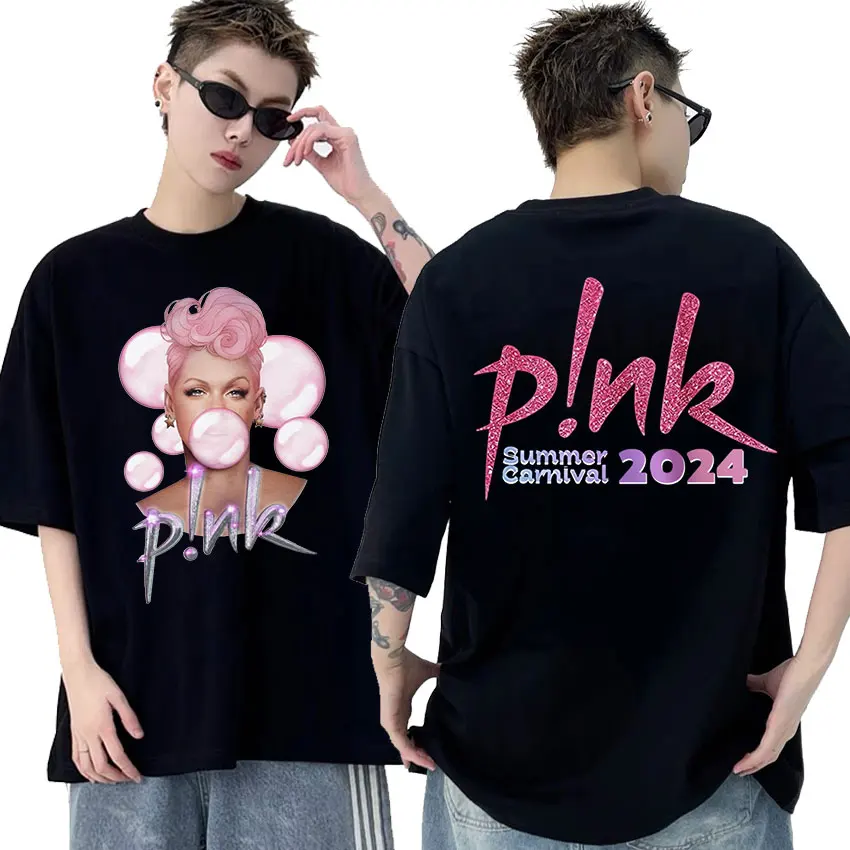 

P!nk Pink Singer Summer Carnival 2024 Tour T Shirts Music Album Fashion Aesthetic Women Men T-Shirt 100% Cotton Oversized Tshirt