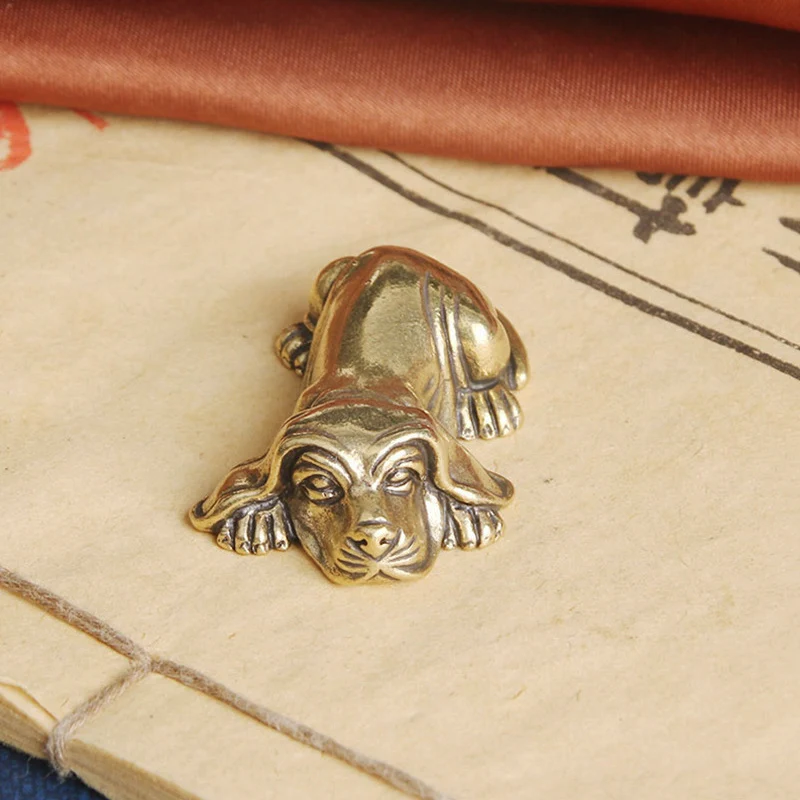 Vintage Brass Cute Puppy Figurines Miniatures Desktop Ornaments Small Animal Dog Statue Home Decorations Crafts Children Gifts - view 3