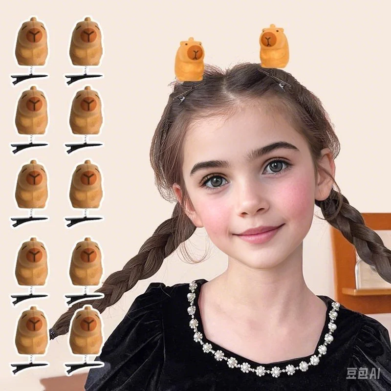 Cartoon Flocking Bow Hat Handmade Diy Capybara Kawaii Hair Clips Women Girls Hairpin Headwear Barrette Hair Accessories