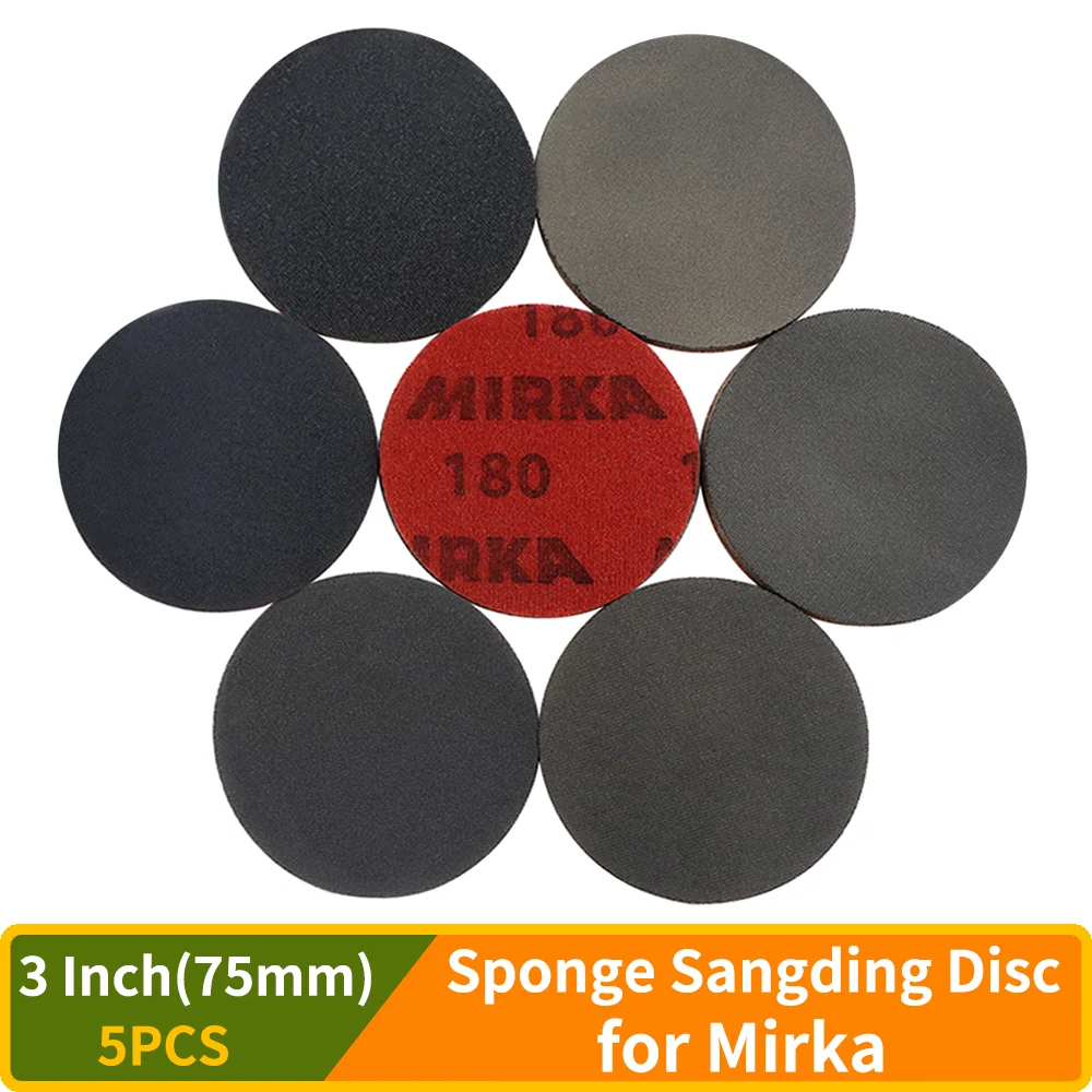 

5PCS 3 Inch Sponge Sangding Disc,180-4000 Grit Foam Dry Wet Sponge Sandpaper Disc Abrasive Tools for Grinding Mirka Sandpaper