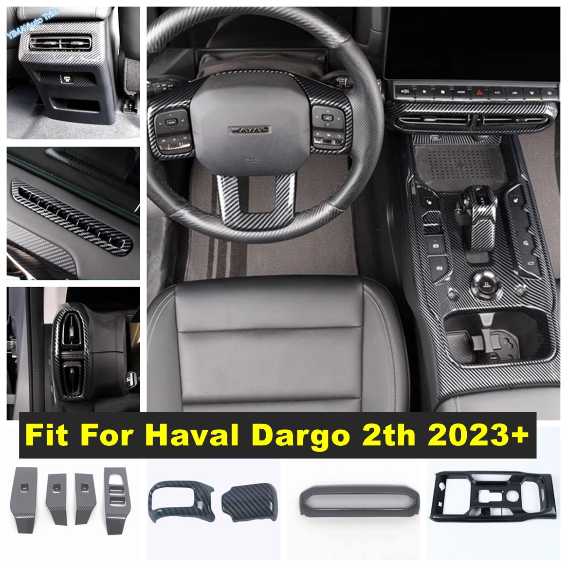 

Gear Shift Knob / Air Outlet Vent / Steering Wheel Frame Cover Trim Carbon Fiber Look Accessories Haval Dargo 2th 202For 3 2024