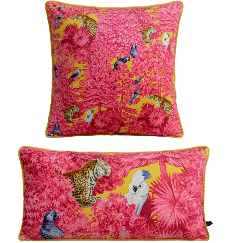 Luxury Red Pink Forest Pillows Jungle Leopard Cushion Case Parrot Decorative Pillow Cover For Sofa Chair Home Decorations