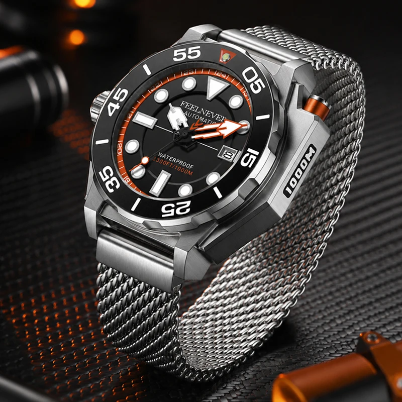 FEELNEVER Luxury Automatic Diver Watch Men Sapphire Stainless Steel Bracelet 1000M Waterproof Mechanical Wristwatches for Men view 4