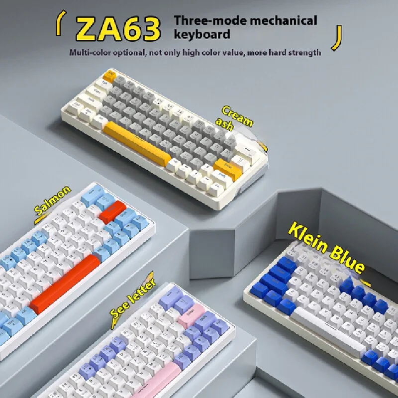 

ZA63 Трехрежимная беспроводная механическая клавиатура, настраиваемая полная клавиша, горячая замена, офисные игры, маджонг, подарок, настольный ноутбук