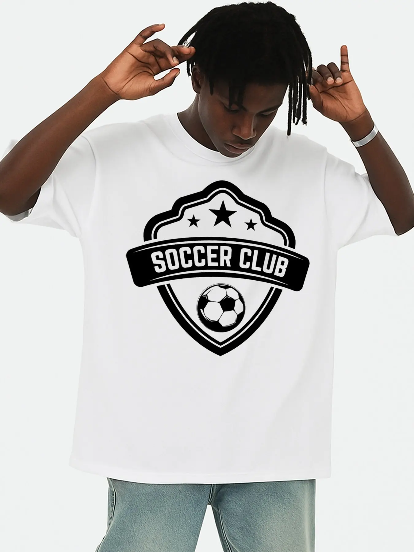 Retro Football Club Men's T-Shirt White Summer 2026 Model Breathable Fabric Round Neck Short Sleeve Summer Casual Wear New Spring/Summer Trendy Printed T-Shirt Easter Gift