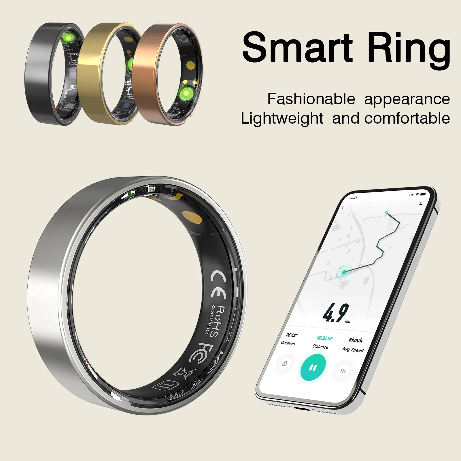 

Smart ring, sleep tracking, motion monitoring, compatible with iPhone and Android, smart gift, suitable for men and women