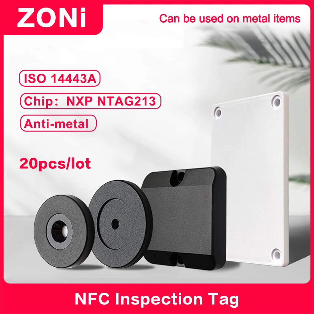 Elektroniczny znacznik inspekcyjny NFC z chipem NXP NTAG213, odporny na metal, do inspekcji pożarowej, elektroniczny znacznik inspekcyjny NFC ISO14443A 13.556MHz, 20 sztuk