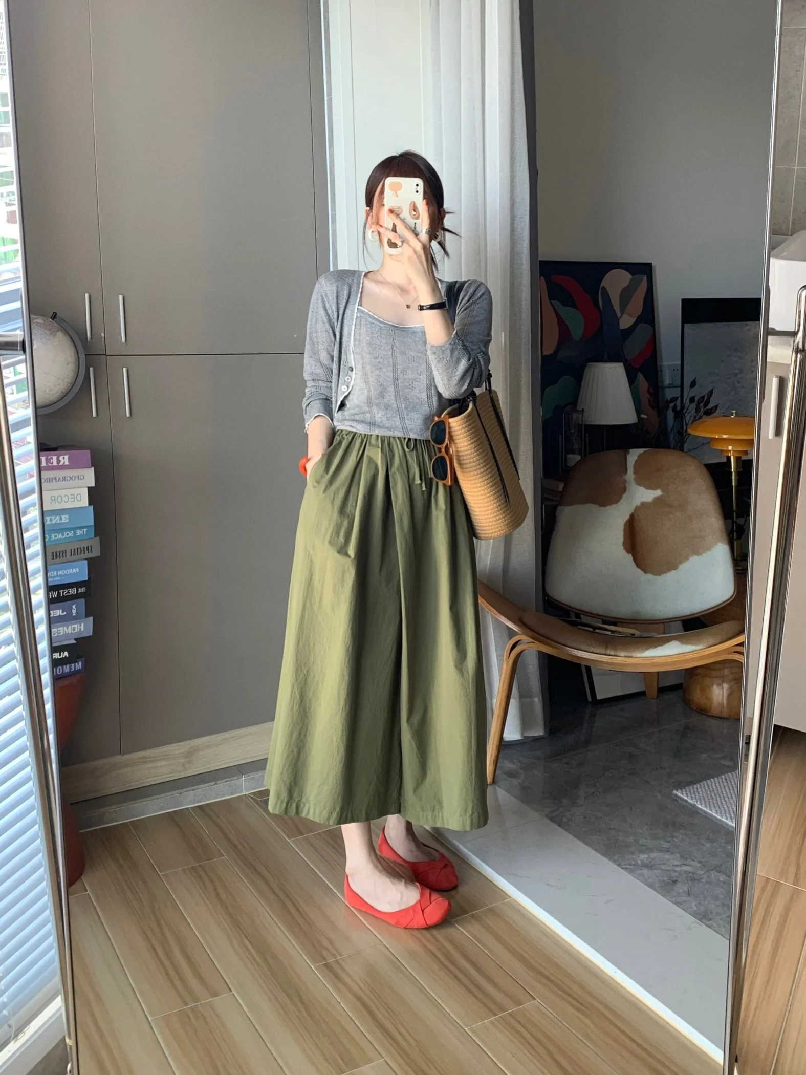 

Женские широкие брюки Miss White Belladonna Summer Lazy Olive Green с завязками, свободные брюки-кюлоты в корейском стиле с высокой талией