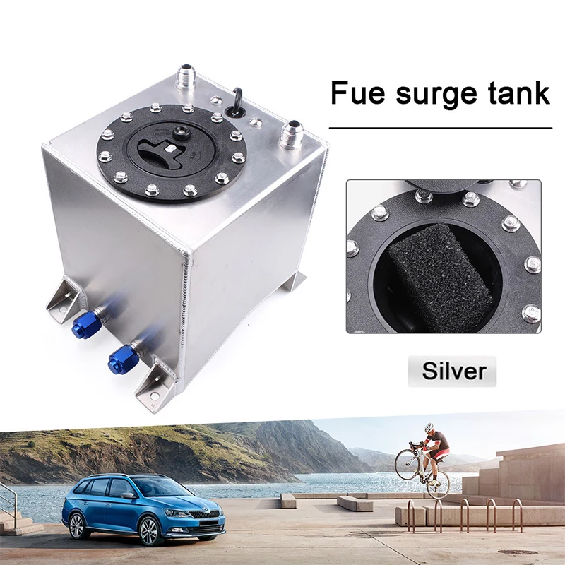 Universal Aluminum 2.5/5/10/15 Gallon 10/20/40/60Fuel Surge Cell Tank With Cap and Sensor Foam Inside Silver