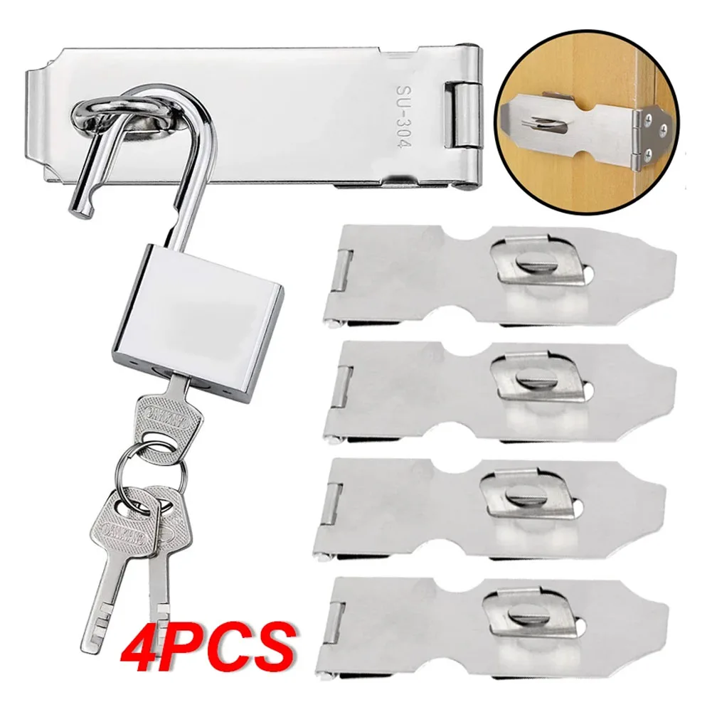 

4 шт. навесной замок с пряжкой 90 ° Складной противоугонный дверной замок из нержавеющей стали с пряжкой для украшения домашней фурнитуры