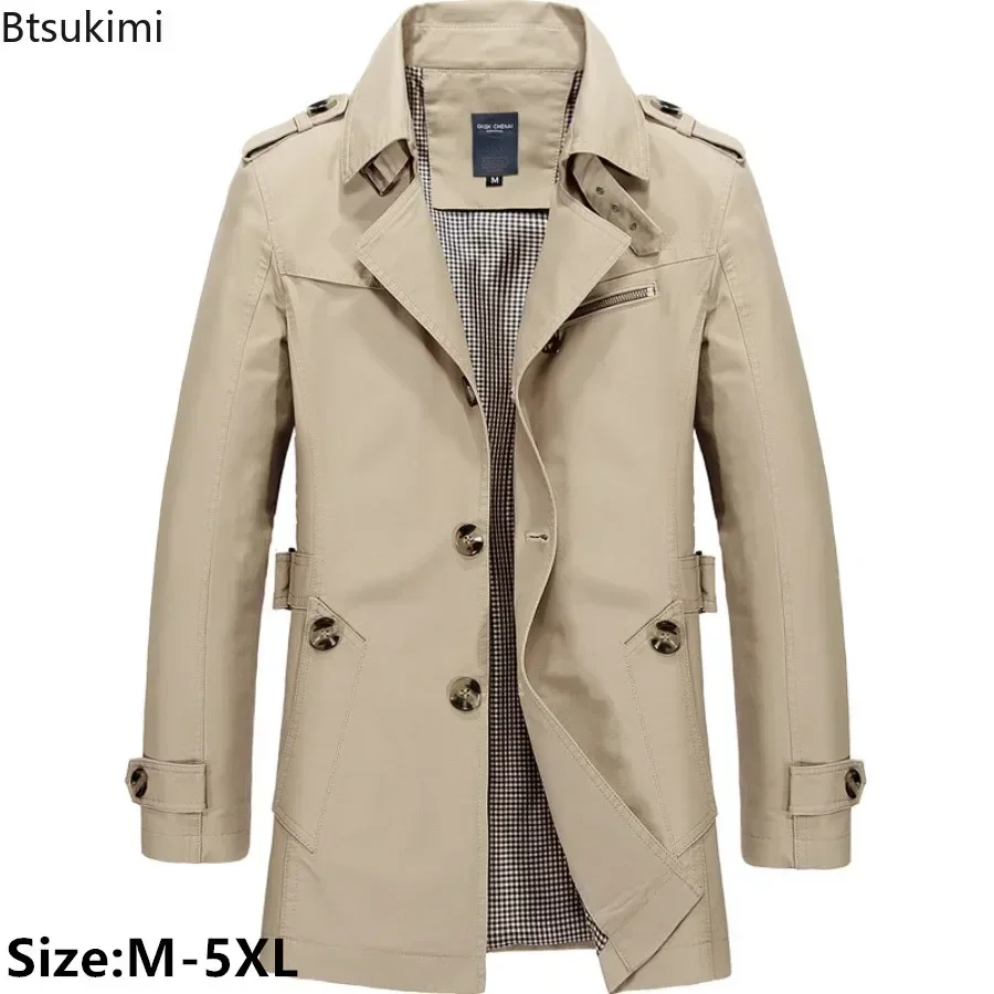 Fashion New Men Trench Coats 100% Cotton Casual Business Trench Jacket Elegant Male Single Breasted Windbreak Mid-length Jackets