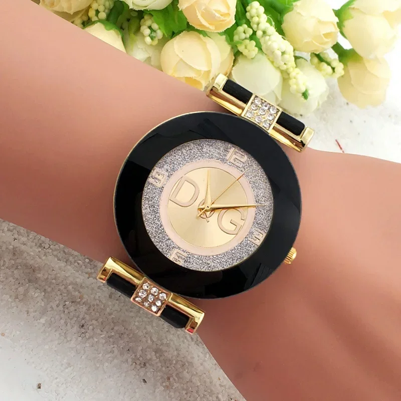 Women\'s Quartz Watches Silicone Strap Simplicity Rhinestone Design Female Casual Wrist Watch Fashion Luxury Brand Black DQG