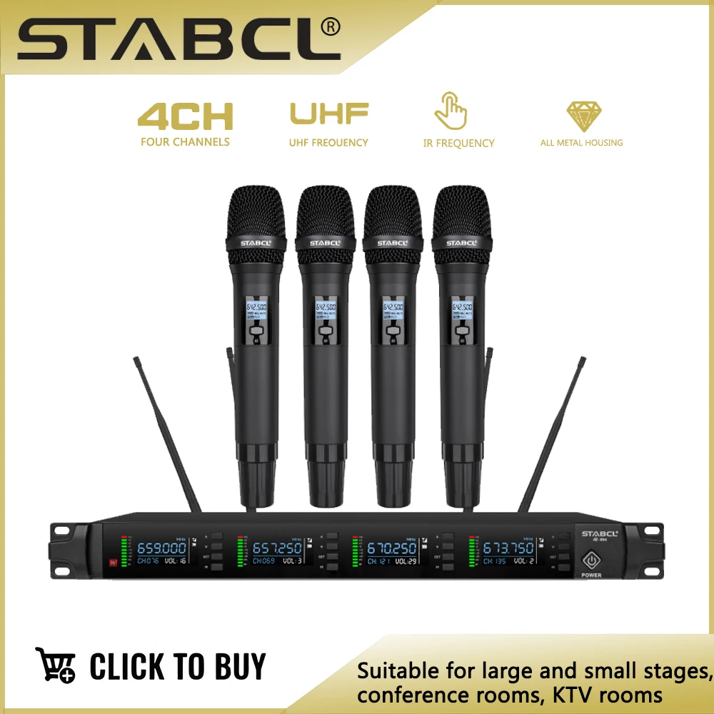 STABCL UHF Wireless Microphone Mic System 4 Channel church Stage Performance Wedding Meeting Conference 4 Handheld Microphone