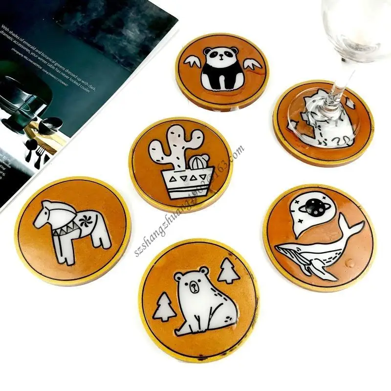 

Q6RB DIY Coffee Silicone Mold Kitten Pandas Whale Animal Series Tray Mold for Casting with Resin Concrete Cement
