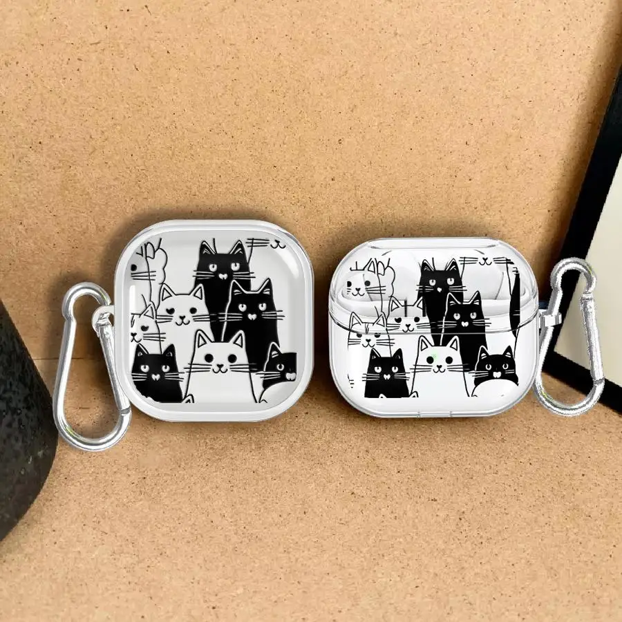 Case For Samsung Galaxy Buds 4 Pro 4Pro 3Pro Live 3 FE 2 Clear Earphone Cases Cover Mixed Cat Line Art Print