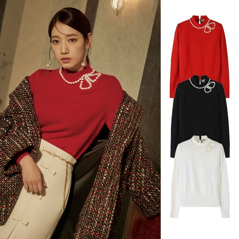 

Элегантный вязаный свитер с жемчужным узором для женщин, осенне-зимняя мода, повседневный стиль, стандартная толщина, длинный рукав