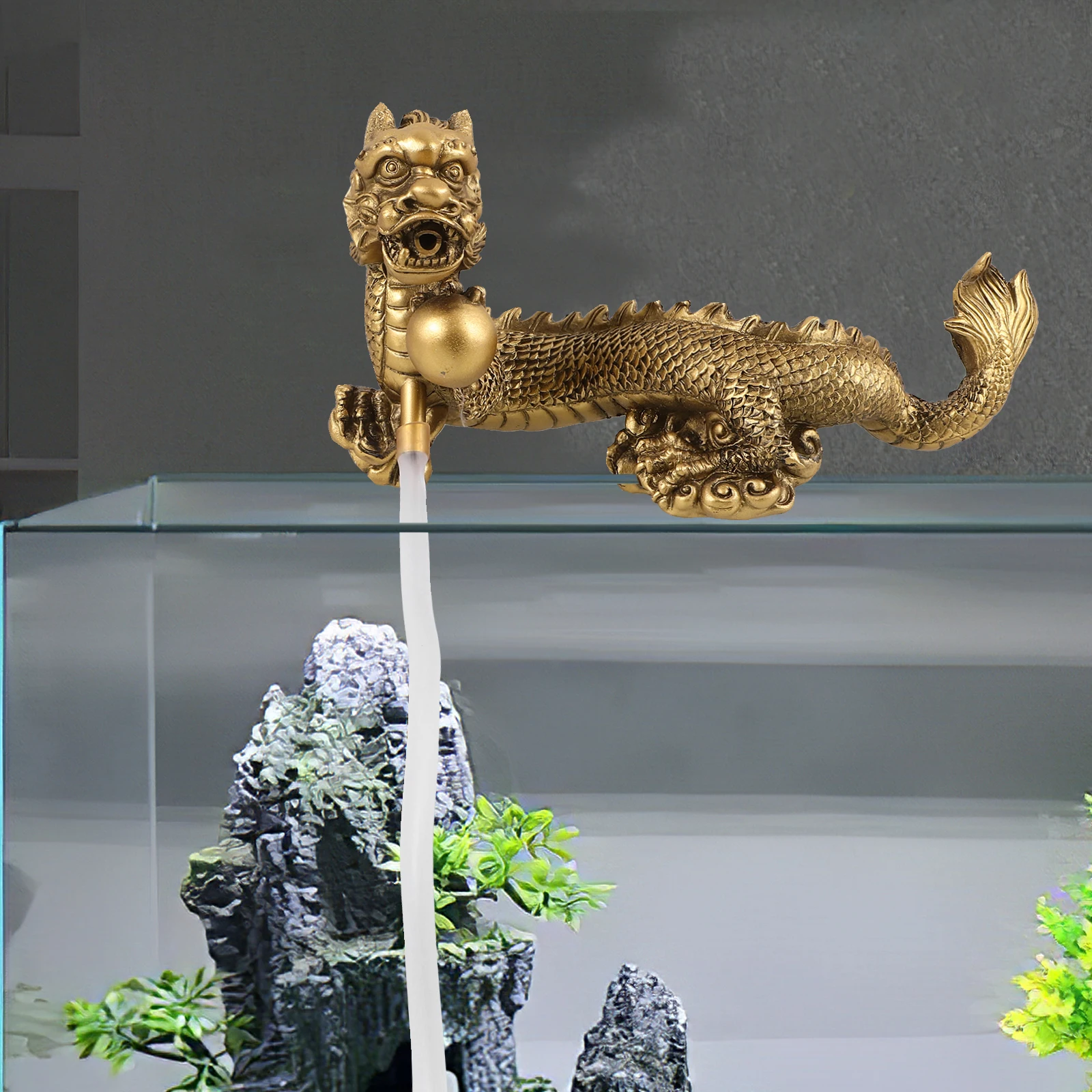 

Golden Dragon Fountain Decoration Aquarium Shape Fish Decorations for Tank DIY Spitter Indoor