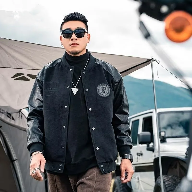 

plus Size Men's Jaet Casual Sle Spring Autumn Winter Faion Versatile Workwear Thiened Fat People's Clothing Long Sve