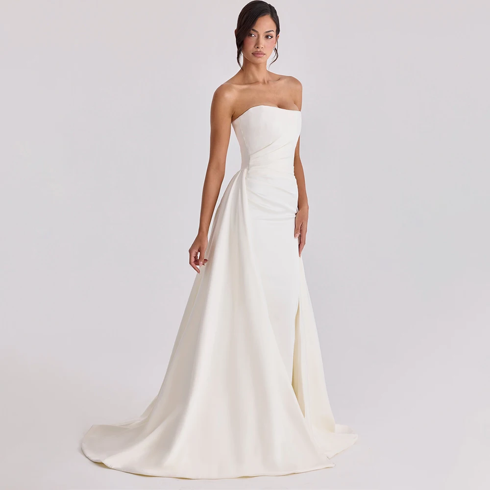 Strapless Wedding Dress For Bride Simple Pleat Vestido De Novia Floor Length Mermaid Column Bride Gowns Elegant Robe De Mariée